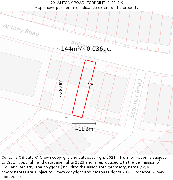 79, ANTONY ROAD, TORPOINT, PL11 2JX: Plot and title map