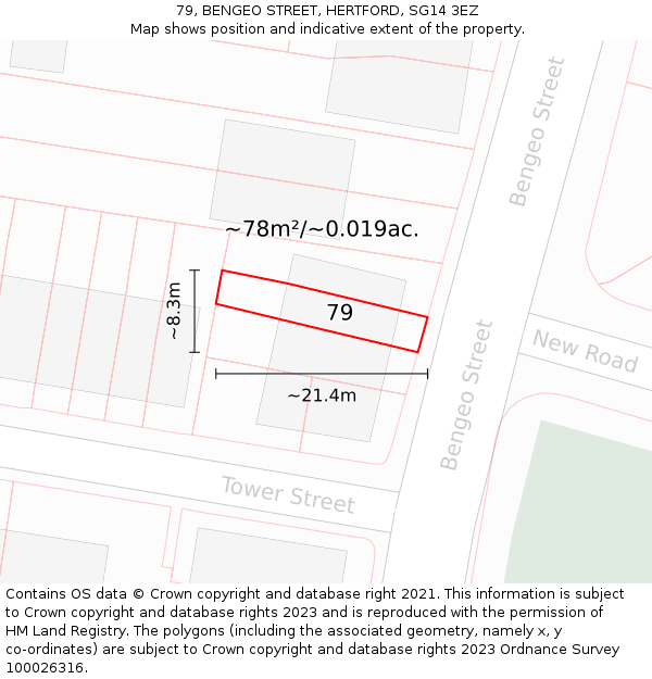 79, BENGEO STREET, HERTFORD, SG14 3EZ: Plot and title map