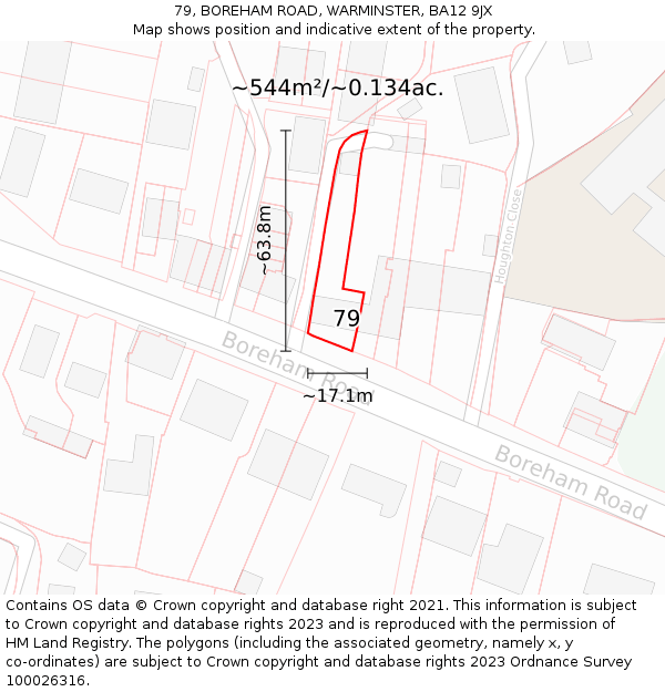 79, BOREHAM ROAD, WARMINSTER, BA12 9JX: Plot and title map