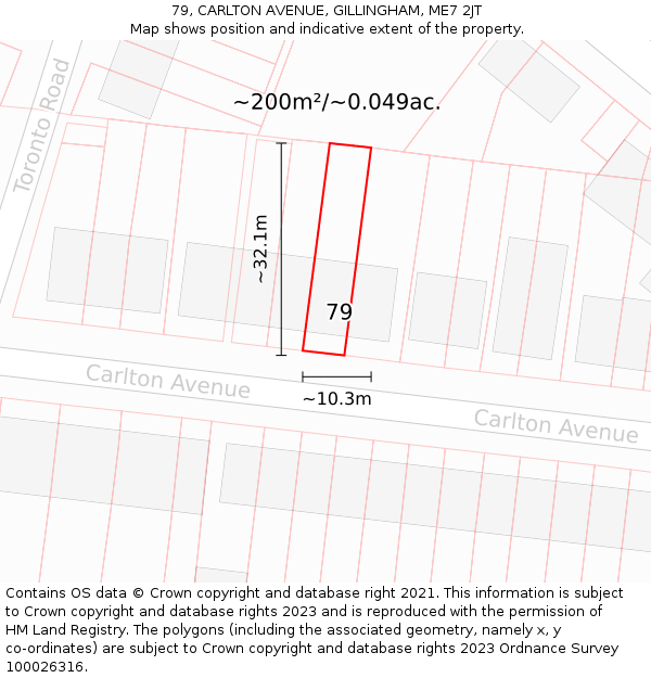 79, CARLTON AVENUE, GILLINGHAM, ME7 2JT: Plot and title map