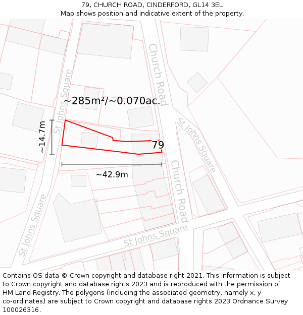 79, CHURCH ROAD, CINDERFORD, GL14 3EL: Plot and title map