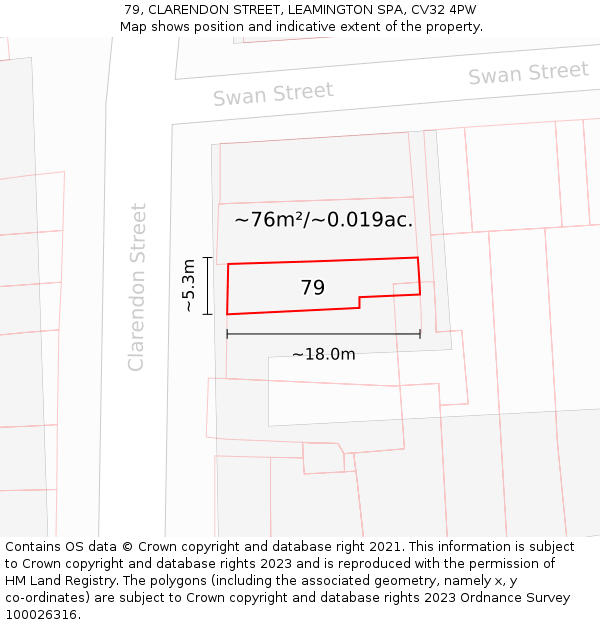 79, CLARENDON STREET, LEAMINGTON SPA, CV32 4PW: Plot and title map