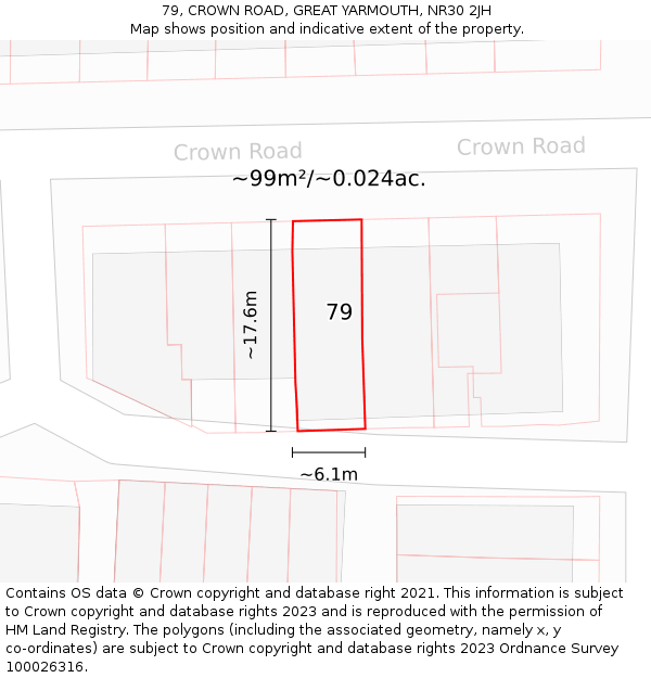 79, CROWN ROAD, GREAT YARMOUTH, NR30 2JH: Plot and title map