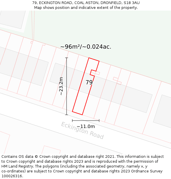 79, ECKINGTON ROAD, COAL ASTON, DRONFIELD, S18 3AU: Plot and title map