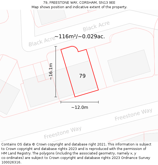 79, FREESTONE WAY, CORSHAM, SN13 9EE: Plot and title map