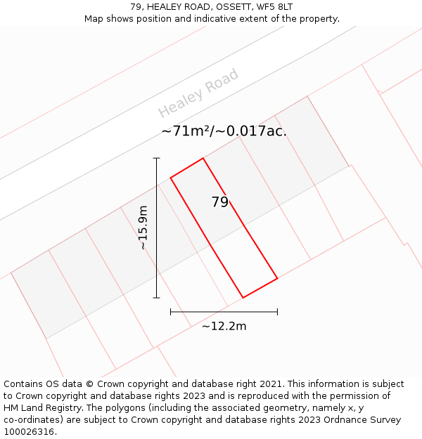 79, HEALEY ROAD, OSSETT, WF5 8LT: Plot and title map