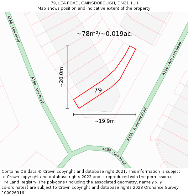 79, LEA ROAD, GAINSBOROUGH, DN21 1LH: Plot and title map
