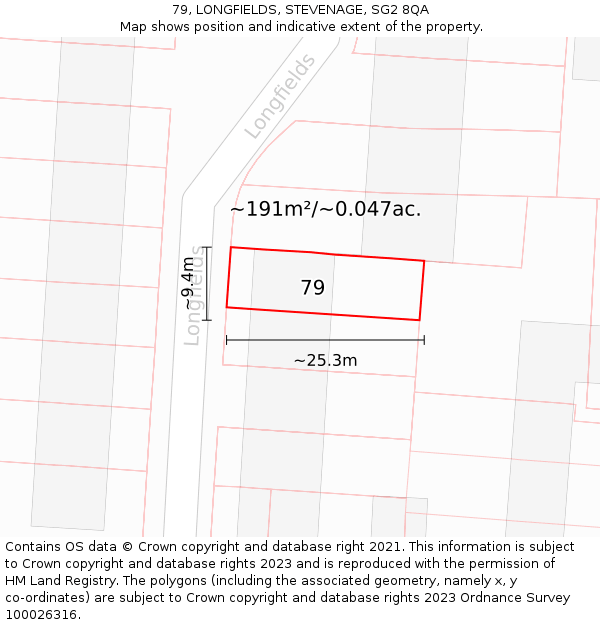 79, LONGFIELDS, STEVENAGE, SG2 8QA: Plot and title map