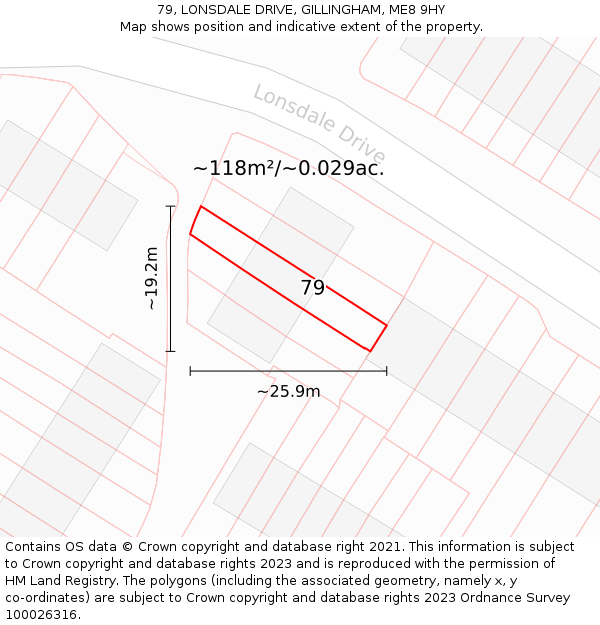 79, LONSDALE DRIVE, GILLINGHAM, ME8 9HY: Plot and title map