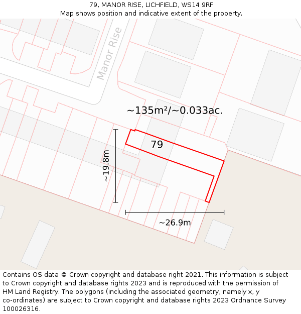 79, MANOR RISE, LICHFIELD, WS14 9RF: Plot and title map