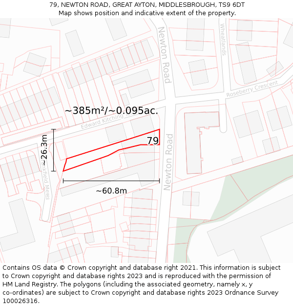 79, NEWTON ROAD, GREAT AYTON, MIDDLESBROUGH, TS9 6DT: Plot and title map