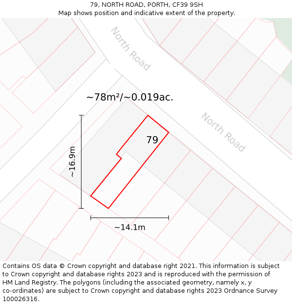 79, NORTH ROAD, PORTH, CF39 9SH: Plot and title map