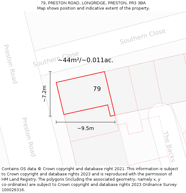 79, PRESTON ROAD, LONGRIDGE, PRESTON, PR3 3BA: Plot and title map