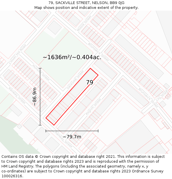 79, SACKVILLE STREET, NELSON, BB9 0JG: Plot and title map