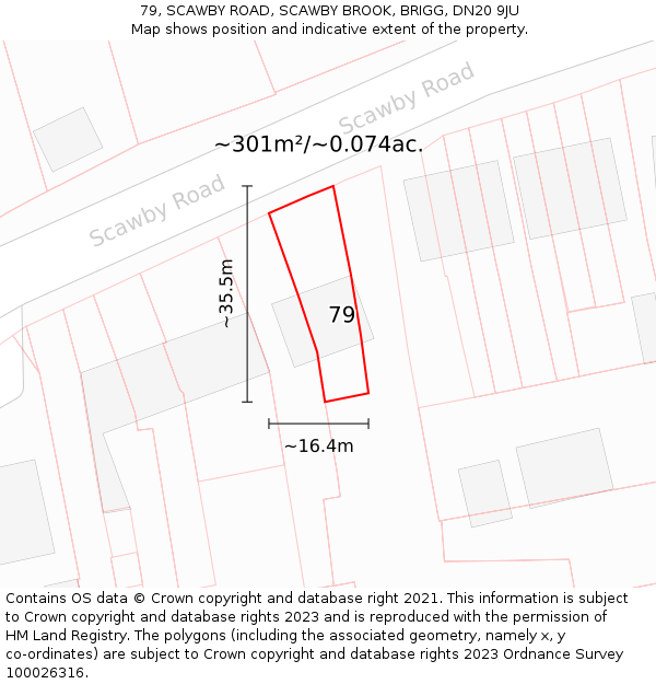79, SCAWBY ROAD, SCAWBY BROOK, BRIGG, DN20 9JU: Plot and title map