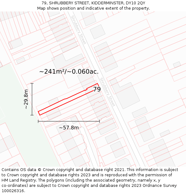 79, SHRUBBERY STREET, KIDDERMINSTER, DY10 2QY: Plot and title map