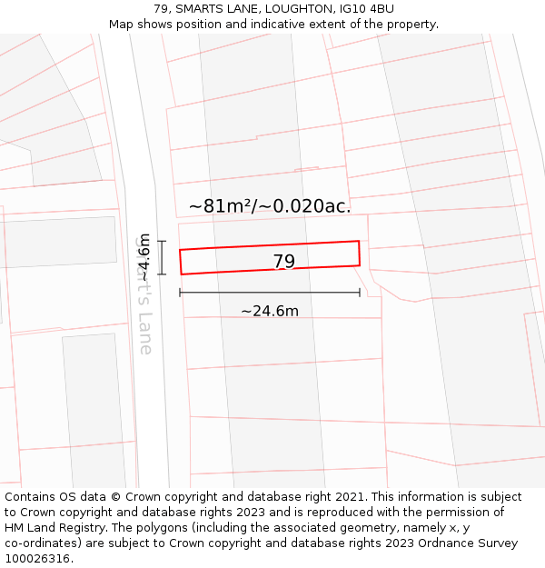 79, SMARTS LANE, LOUGHTON, IG10 4BU: Plot and title map