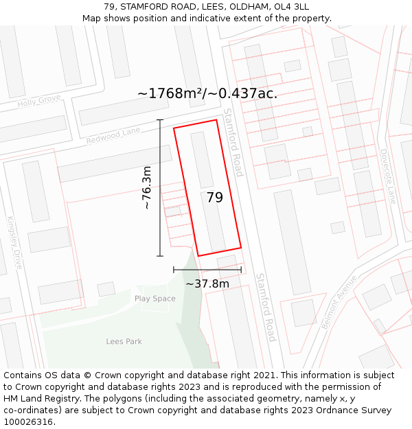 79, STAMFORD ROAD, LEES, OLDHAM, OL4 3LL: Plot and title map