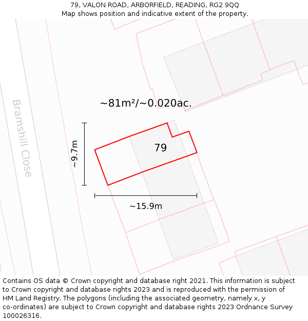 79, VALON ROAD, ARBORFIELD, READING, RG2 9QQ: Plot and title map