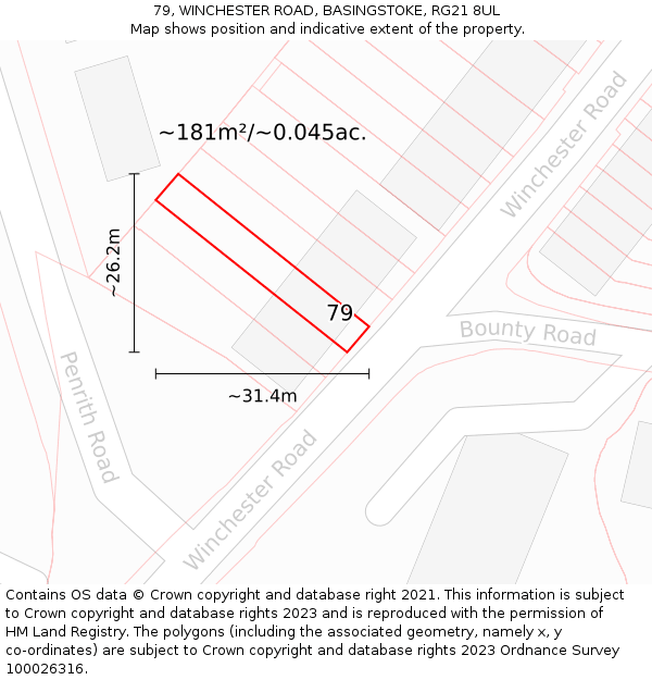 79, WINCHESTER ROAD, BASINGSTOKE, RG21 8UL: Plot and title map