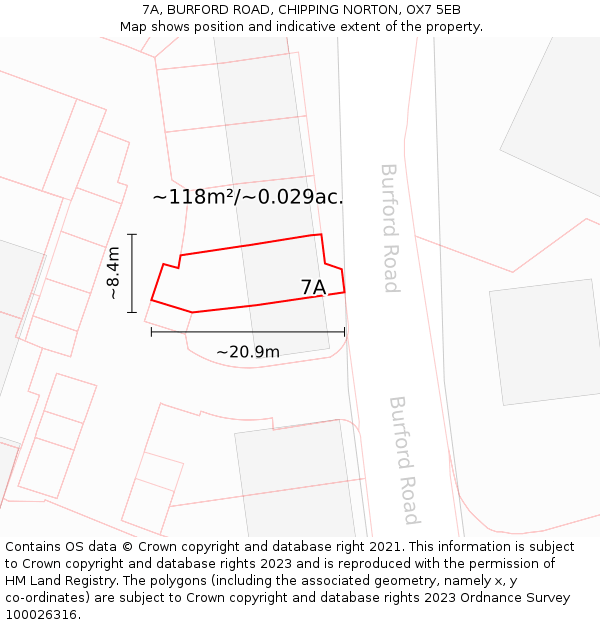 7A, BURFORD ROAD, CHIPPING NORTON, OX7 5EB: Plot and title map