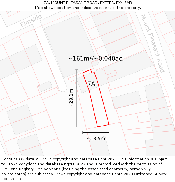 7A, MOUNT PLEASANT ROAD, EXETER, EX4 7AB: Plot and title map