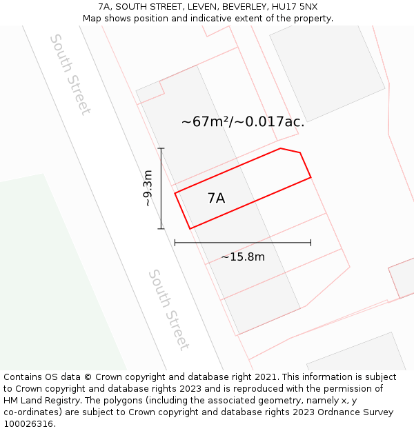 7A, SOUTH STREET, LEVEN, BEVERLEY, HU17 5NX: Plot and title map