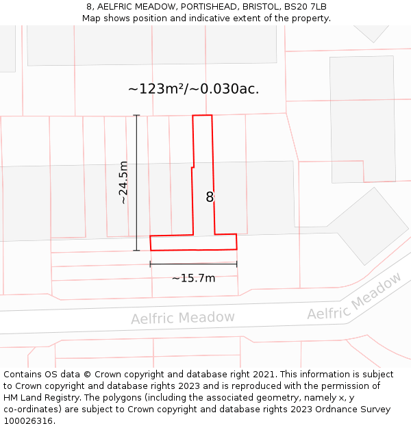 8, AELFRIC MEADOW, PORTISHEAD, BRISTOL, BS20 7LB: Plot and title map