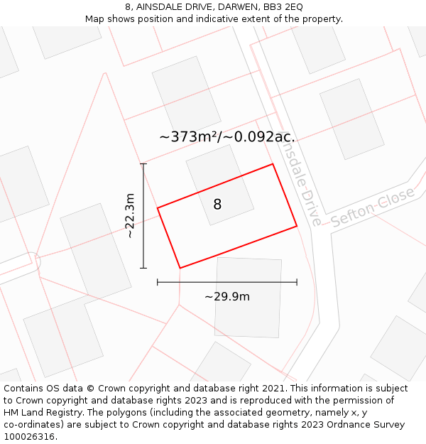 8, AINSDALE DRIVE, DARWEN, BB3 2EQ: Plot and title map