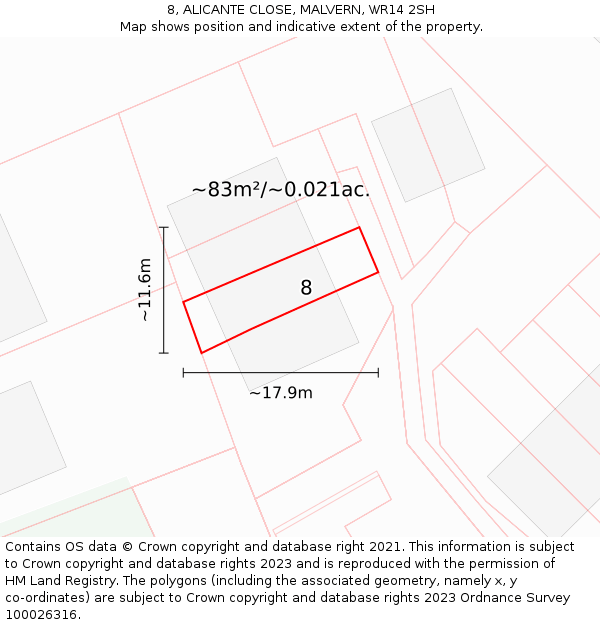 8, ALICANTE CLOSE, MALVERN, WR14 2SH: Plot and title map