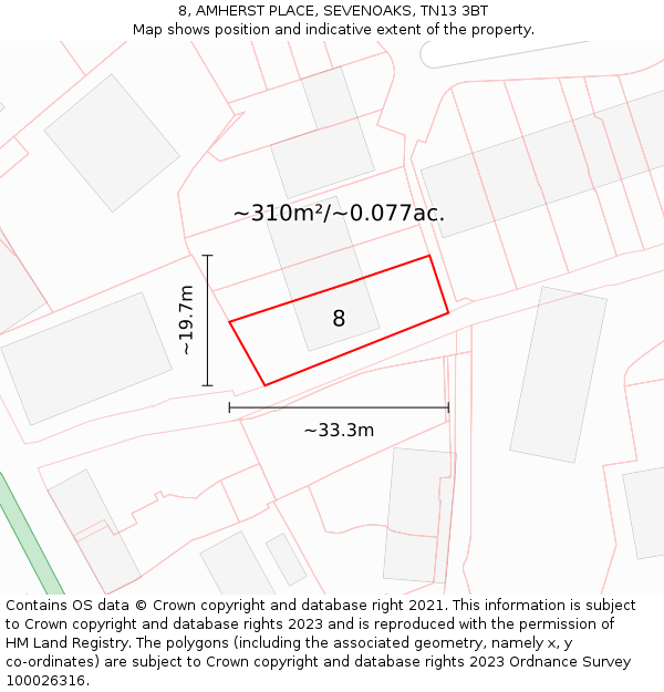8, AMHERST PLACE, SEVENOAKS, TN13 3BT: Plot and title map