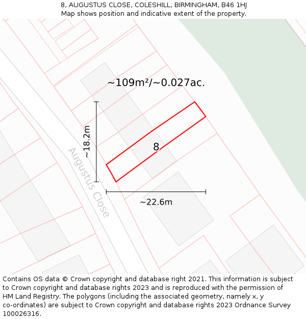 8, AUGUSTUS CLOSE, COLESHILL, BIRMINGHAM, B46 1HJ: Plot and title map