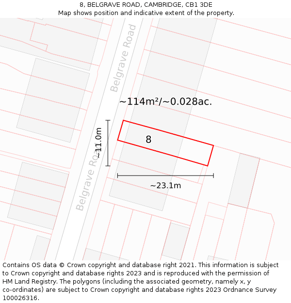 8, BELGRAVE ROAD, CAMBRIDGE, CB1 3DE: Plot and title map