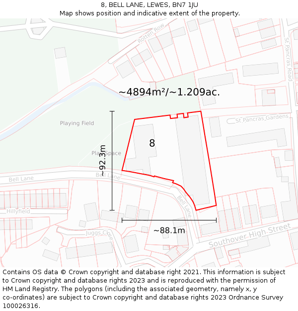 8, BELL LANE, LEWES, BN7 1JU: Plot and title map