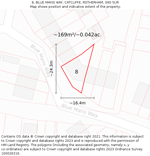 8, BLUE MANS WAY, CATCLIFFE, ROTHERHAM, S60 5UR: Plot and title map