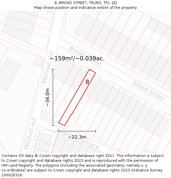 8, BROAD STREET, TRURO, TR1 1JD: Plot and title map