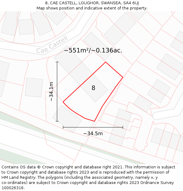 8, CAE CASTELL, LOUGHOR, SWANSEA, SA4 6UJ: Plot and title map