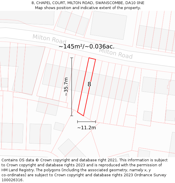 8, CHAPEL COURT, MILTON ROAD, SWANSCOMBE, DA10 0NE: Plot and title map