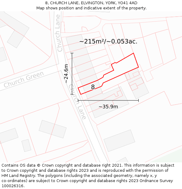 8, CHURCH LANE, ELVINGTON, YORK, YO41 4AD: Plot and title map