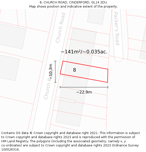 8, CHURCH ROAD, CINDERFORD, GL14 2DU: Plot and title map