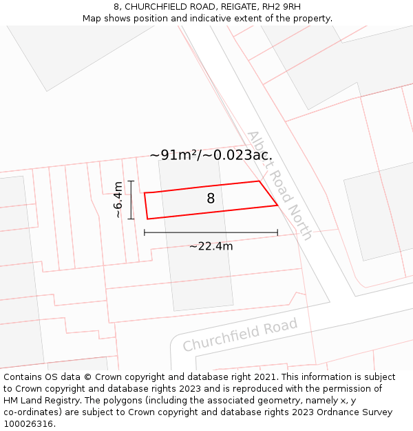 8, CHURCHFIELD ROAD, REIGATE, RH2 9RH: Plot and title map