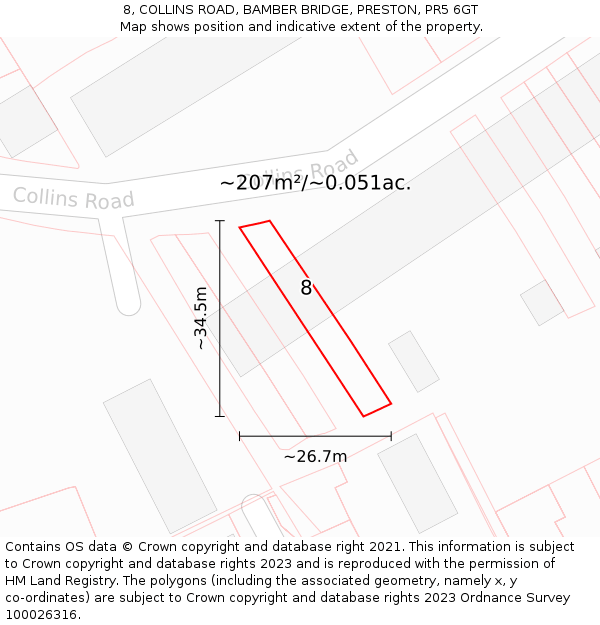 8, COLLINS ROAD, BAMBER BRIDGE, PRESTON, PR5 6GT: Plot and title map
