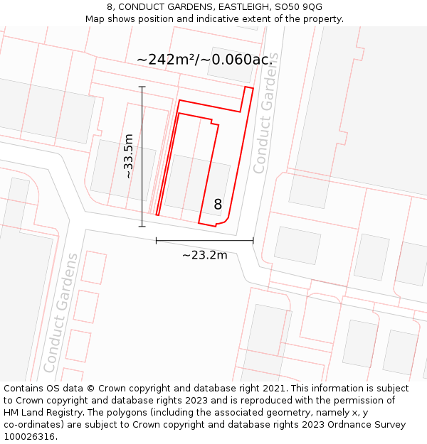 8, CONDUCT GARDENS, EASTLEIGH, SO50 9QG: Plot and title map