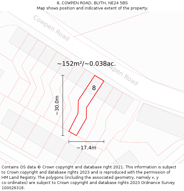 8, COWPEN ROAD, BLYTH, NE24 5BS: Plot and title map