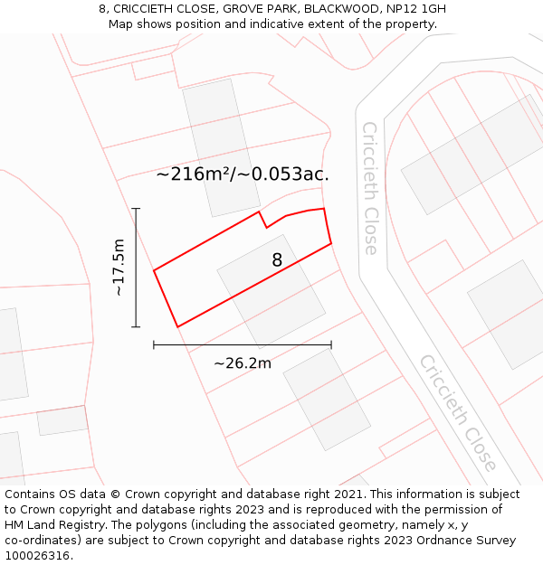 8, CRICCIETH CLOSE, GROVE PARK, BLACKWOOD, NP12 1GH: Plot and title map