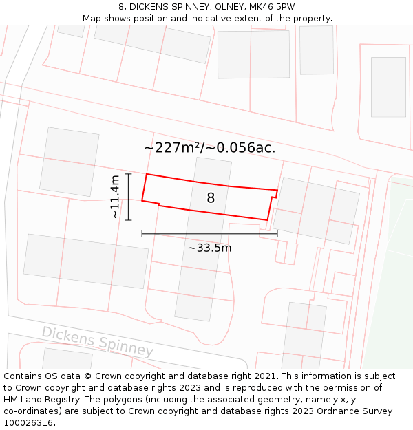 8, DICKENS SPINNEY, OLNEY, MK46 5PW: Plot and title map