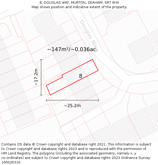 8, DOUGLAS WAY, MURTON, SEAHAM, SR7 9HX: Plot and title map