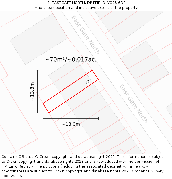 8, EASTGATE NORTH, DRIFFIELD, YO25 6DE: Plot and title map