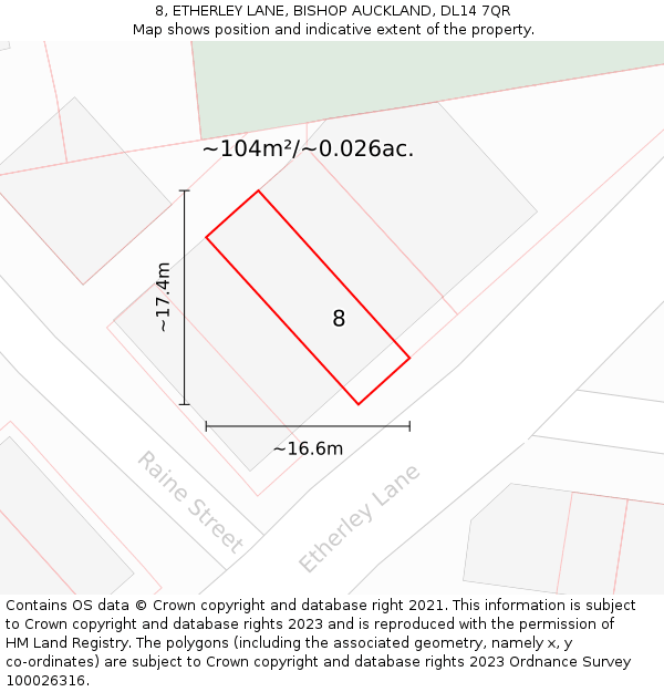 8, ETHERLEY LANE, BISHOP AUCKLAND, DL14 7QR: Plot and title map