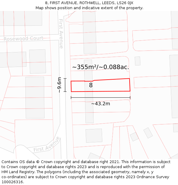 8, FIRST AVENUE, ROTHWELL, LEEDS, LS26 0JX: Plot and title map
